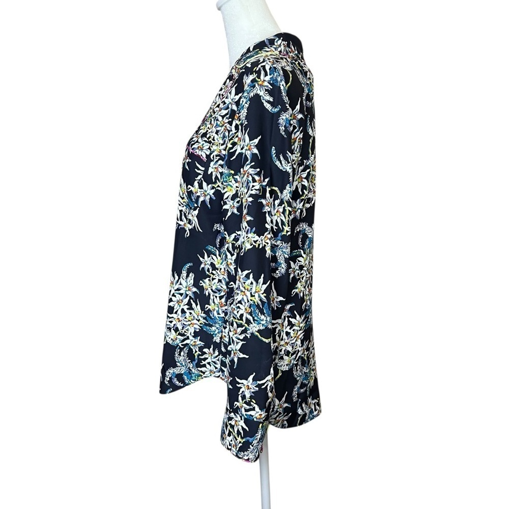 Cinq à Sept Floral Silk Button-Up Shirt Top Asian Pocket Collared Blouse Sz S - Picture 6 of 15